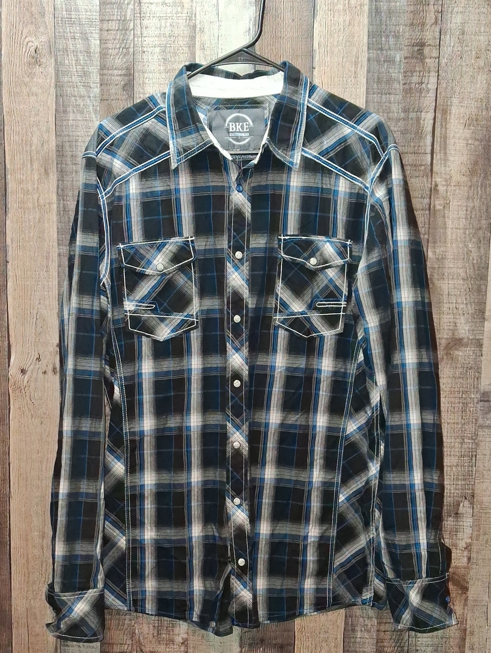 BKE Men's Button-Down Shirt Pearl Snap Size L Large Athletic Fit